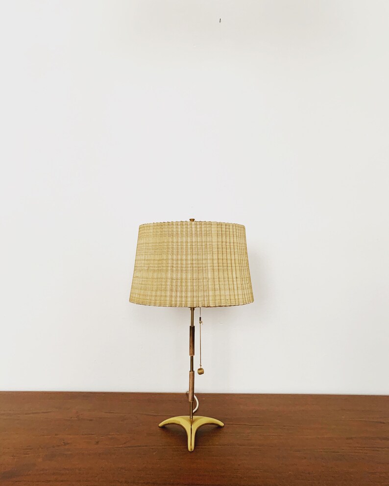 MidCentury Modern tripod brass table lamp 1950s Etsy