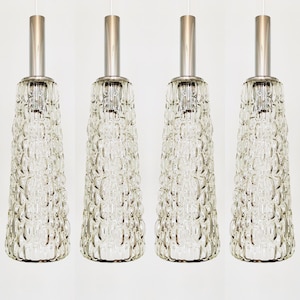 Set of 4 Large Mid-Century Modern Crystal Glass Pendant Lamps | 1960s