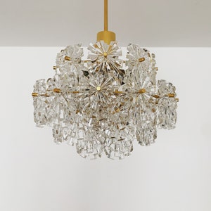 Gilded Mid-Century Modern Crystal Glass Chandelier | 1960s
