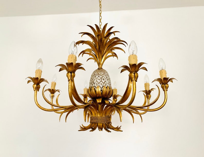 Large Italian Hollywood Regency Pineapple Chandelier by Hans Kögl 1960s image 1