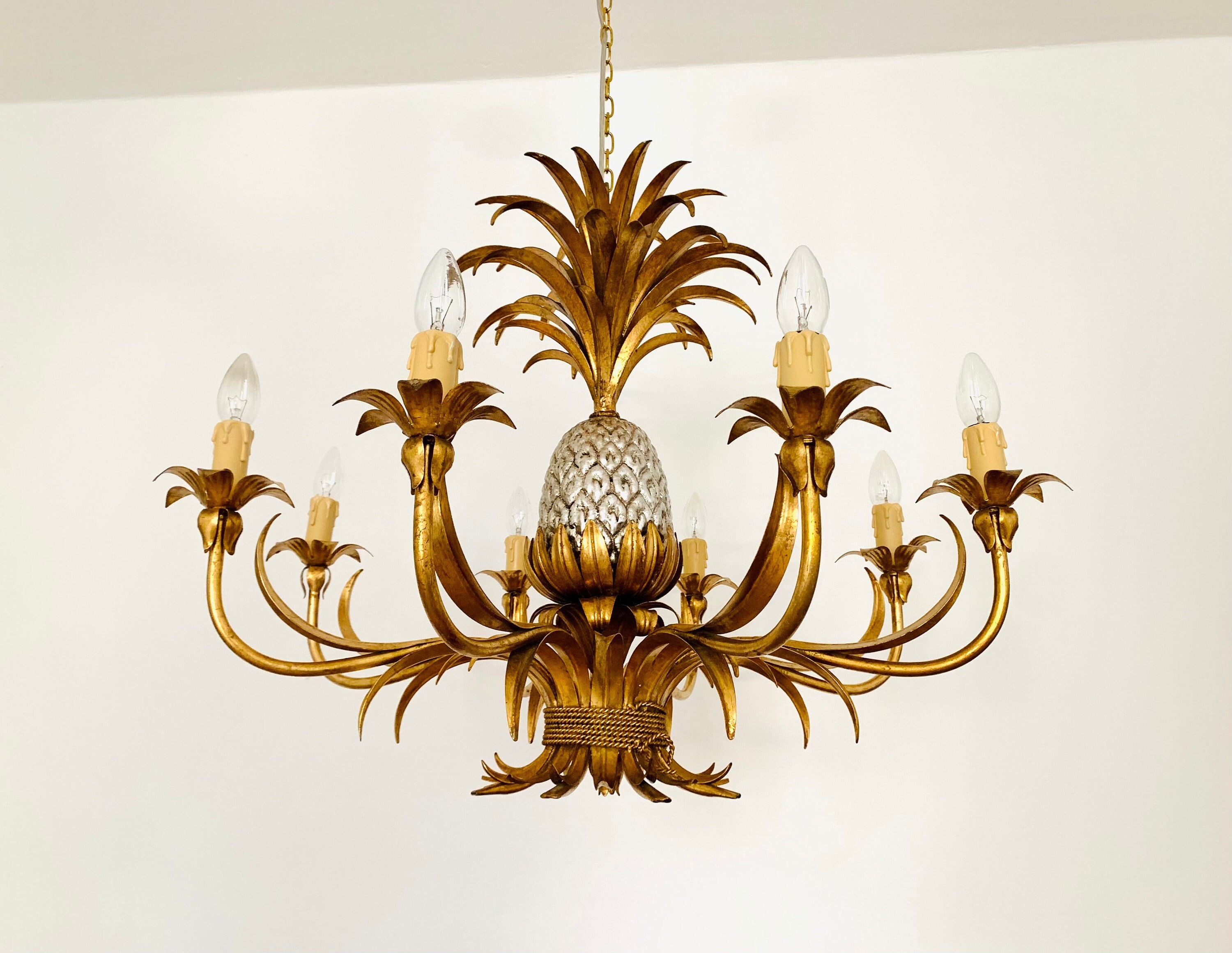 Large Italian Hollywood Regency Pineapple Chandelier by Hans Kögl 1960s 