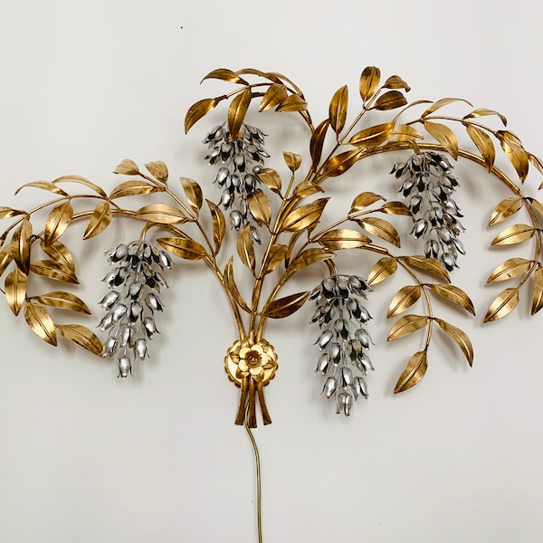 Lámpara de pared de hoja de palma estilo Hollywood Regency de Hans Kögl | Años 70