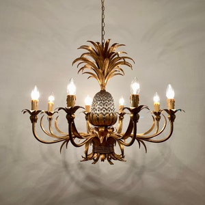 Large Italian Hollywood Regency Pineapple Chandelier by Hans Kögl 1960s image 7