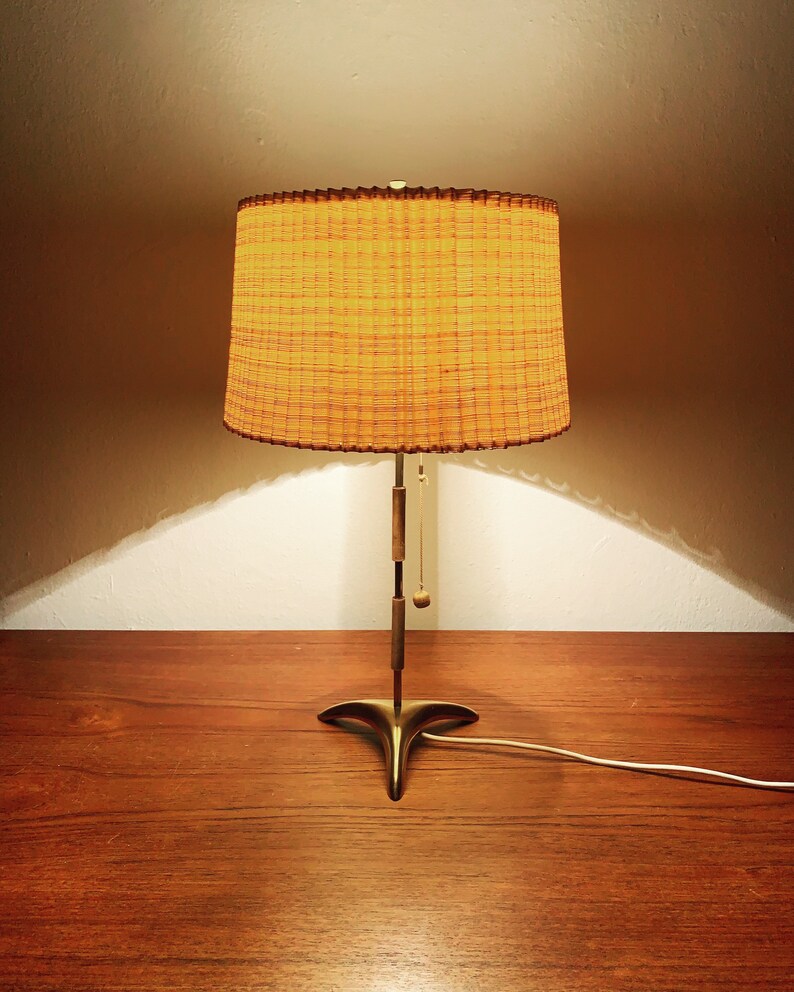 MidCentury Modern tripod brass table lamp 1950s Etsy