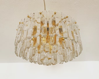 Austrian Mid-Century Modern gilded ice glass ceiling chandelier by J.T. Kalmar for Franken KG | 1960s