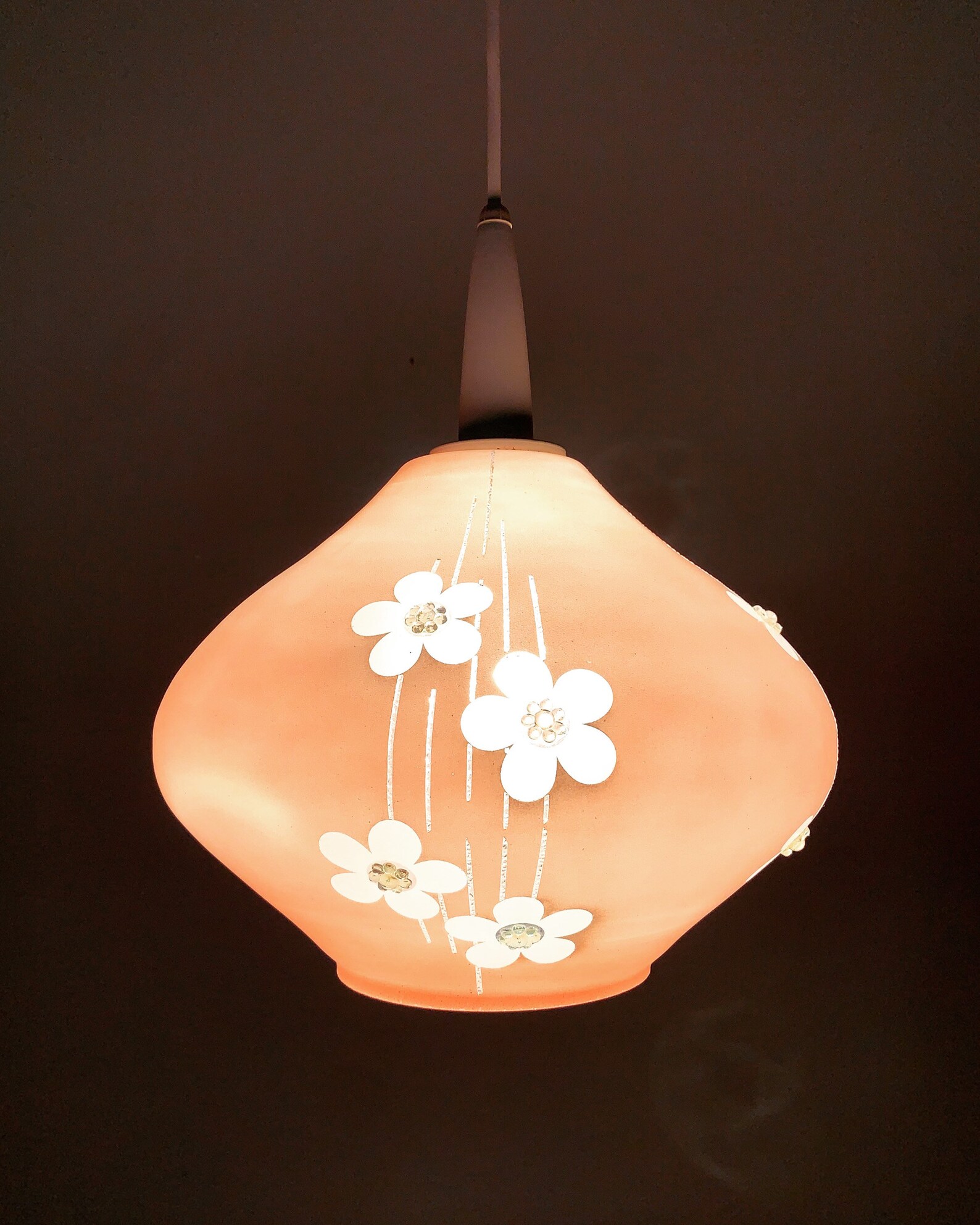 Pink Mid-century Modern Floral Glass Pendant Lamp 1950s - Etsy