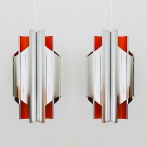 Set of 2 Danish Mid-Century Modern Metal Pendant Lamps by Bent Karlby for Lyfa | 1960s