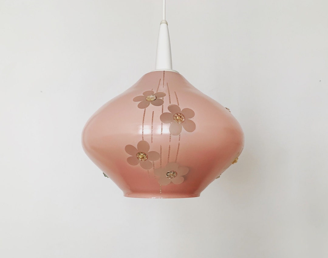 Pink Mid-century Modern Floral Glass Pendant Lamp 1950s - Etsy