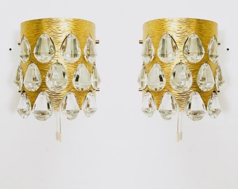 Set of 2 beautiful Mid-Century Modern crystal glass wall lamps by Palwa | 1960s