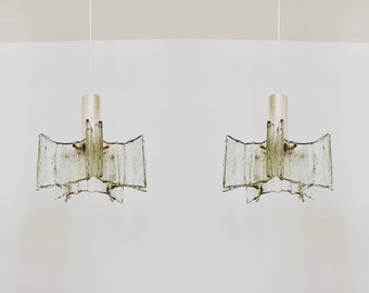 Set di 2 lampade a sospensione in cristallo Mid Century Modern mozzafiato di Kaiser Leuchten | Anni 1960 |