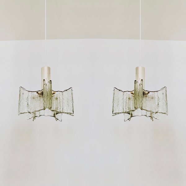 Set of 2 breathtaking Mid Century Modern crystal glass pendant lamps by Kaiser Leuchten | 1960s |