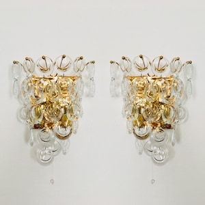 Set of 2 Beautiful Mid-Century Modern Crystal Glass Wall Lamps by Palwa | 1960s