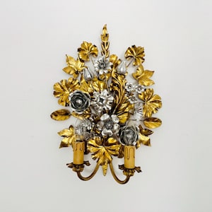 Floral Italian Hollywood Regency Metal Wall Lamp by Hans Kögl | 1970s