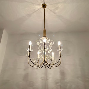 Amazing Mid-Century Modern Crystal Glass Chandelier by Vereinigte Werkstätten Collection 1950s image 7