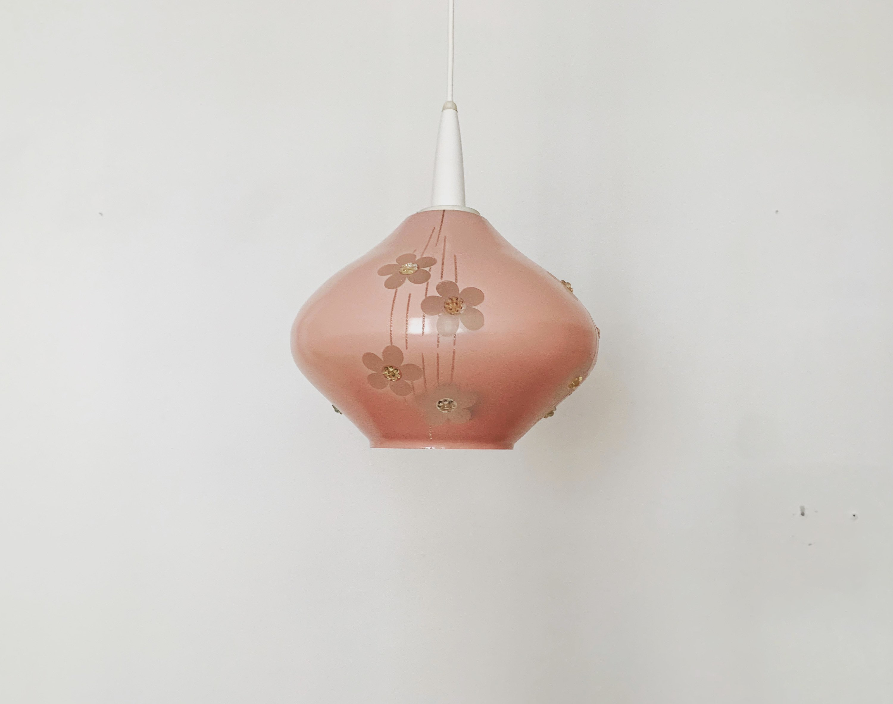 Pink Mid-century Modern Floral Glass Pendant Lamp 1950s | Etsy