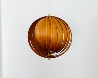 Wooden Mid Century Modern Moon Pendant Lamp | Hans Agne Jakobsson era | 1960s