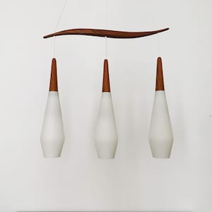 Danish Mid-Century Modern Opaline Glass and Teak Lamp | 1960s