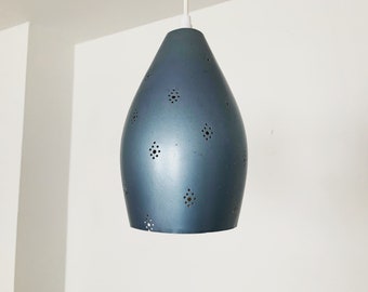 Lovely blue Mid-Century Modern perforated pendant lamp | 1950s