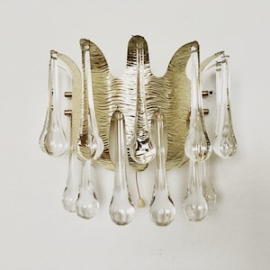 Glamorous Mid-Century Modern Crystal Glass Wall Lamp by Palwa | 1960s