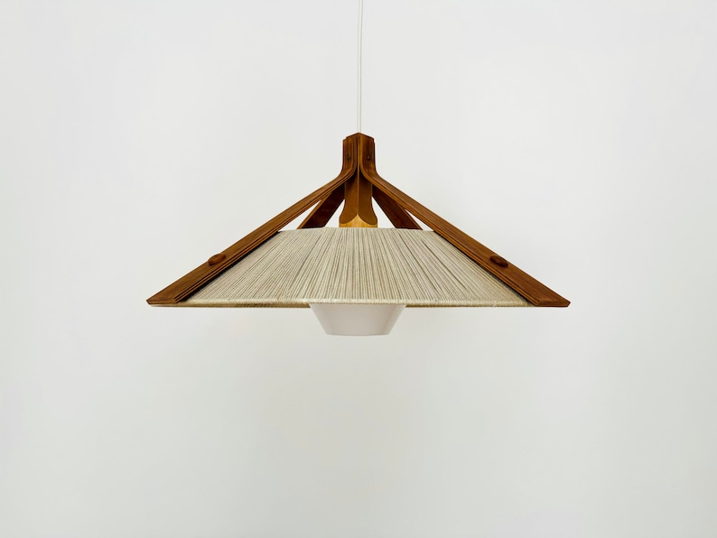 Mid-Century Modern Sisal and Walnut Pendant Lamp by Temde 1960s 画像 1