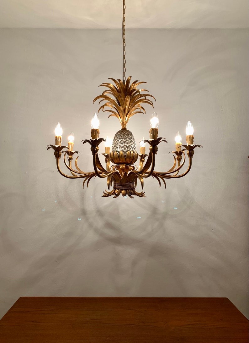 Large Italian Hollywood Regency Pineapple Chandelier by Hans Kögl 1960s image 6