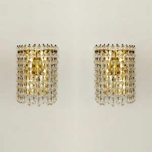 Set of 2 beautiful Mid Century Modernist crystal glass wall lamps by Palwa | 1960s