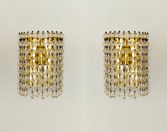 Set of 2 beautiful Mid Century Modernist crystal glass wall lamps by Palwa | 1960s