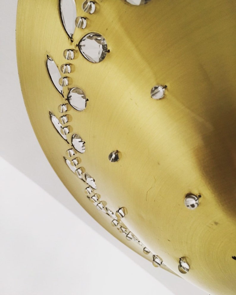 to Palwa luxurious Mid-Century Modern brass and crystal glass chandelier attr 1950s