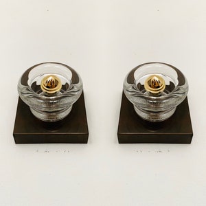 Set of 2 Mid-Century Modern Crystal Glass Wall Lamps or Flush Lights by Cosack | 1960s