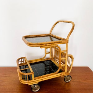 Lovely Mid-Century Modern Bamboo Tea Trolley or Bar Cart | 1950s