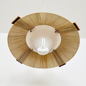 Mid-Century Modern Sisal and Walnut Pendant Lamp by Temde 1960s 画像 4