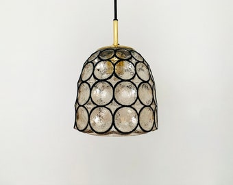 1 of 3 Mid-Century Modern iron ring design glass pendant lamps by Glashütte Limburg | 1960s