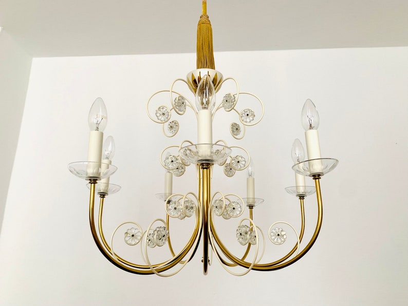 Amazing Mid-Century Modern Crystal Glass Chandelier by Vereinigte Werkstätten Collection 1950s image 1