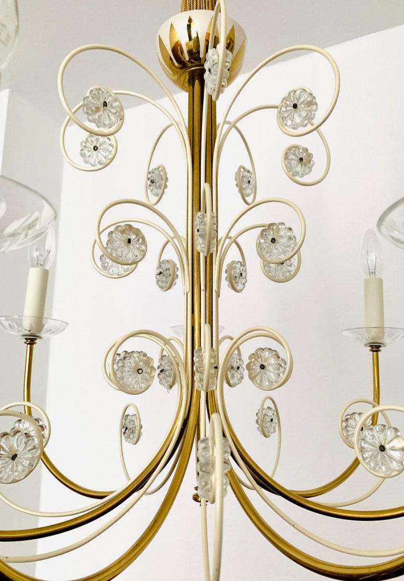 Amazing Mid-Century Modern Crystal Glass Chandelier by Vereinigte Werkstätten Collection 1950s image 5