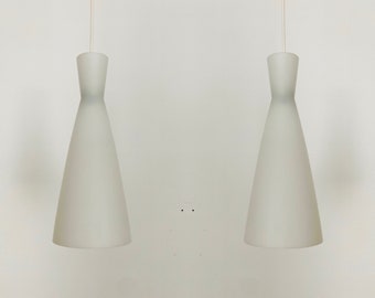 Set of 2 Mid-Century Modern Diabolo Glass Pendant Lamps by Aloys Gangkofner for Peill and Putzler | 1950s