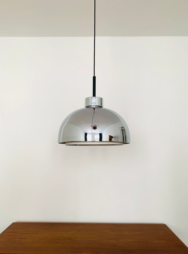 Mid-Century Modern chromed pendant lamp by Doria 1960s image 3