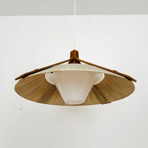 Mid-Century Modern Sisal and Walnut Pendant Lamp by Temde 1960s 画像 3