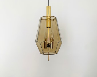 1 of 2 Mid-Century Modern smoked glass pendant lamps by Glashütte Limburg | 1960s