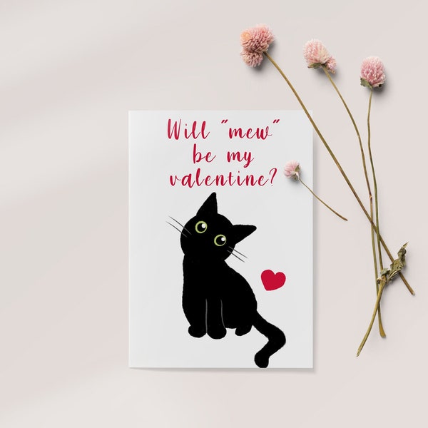 Will 'mew' be my valentine? - Cute Illustrated Funny Valentine's Day Greeting Card