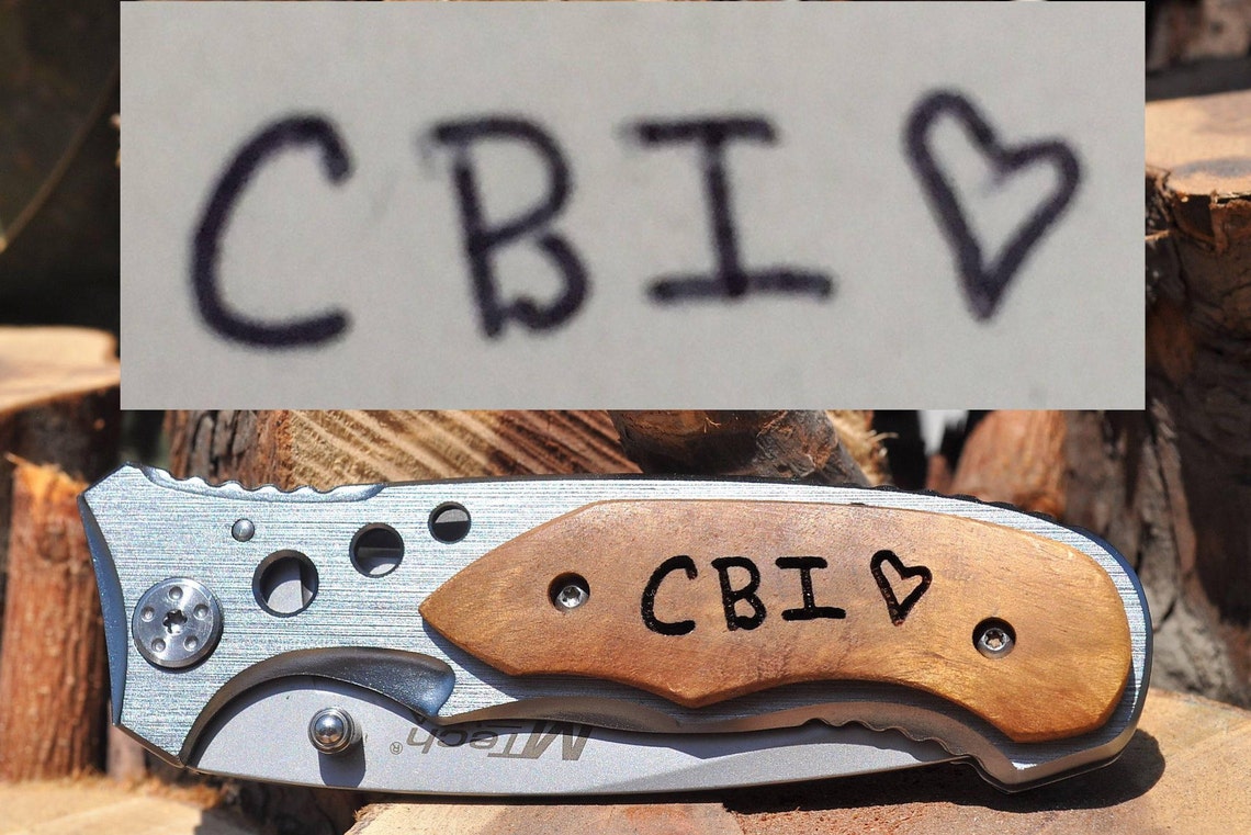 Handwriting Initials Engraved Pocket Knife Rescue Knife Etsy