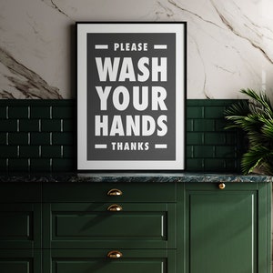 Please Wash Your Hands Printable Wall Art, Bathroom Sign, Class Room Decor, Office Decor, Kitchen Poster, Black & White, Downloadable Print