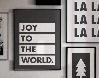 Joy to the World Printable Wall Art, Christmas Print, Typography Poster, Black and White Xmas Print, Minimalist Holiday Decor, Entryway Sign