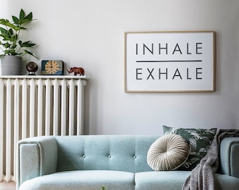 Inhale Exhale Printable Wall Art, Inspirational Quotes, Black and White, Yoga Mindfulness Mantras, Gym Decor, Poster Art, Downloadable Art