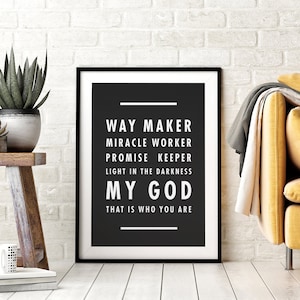 Way Maker Song Lyrics Printable Wall Art, Sinach Lyrics, Christian Worship Music Lyric Print, Black and White, Positive Quotes, Downloadable