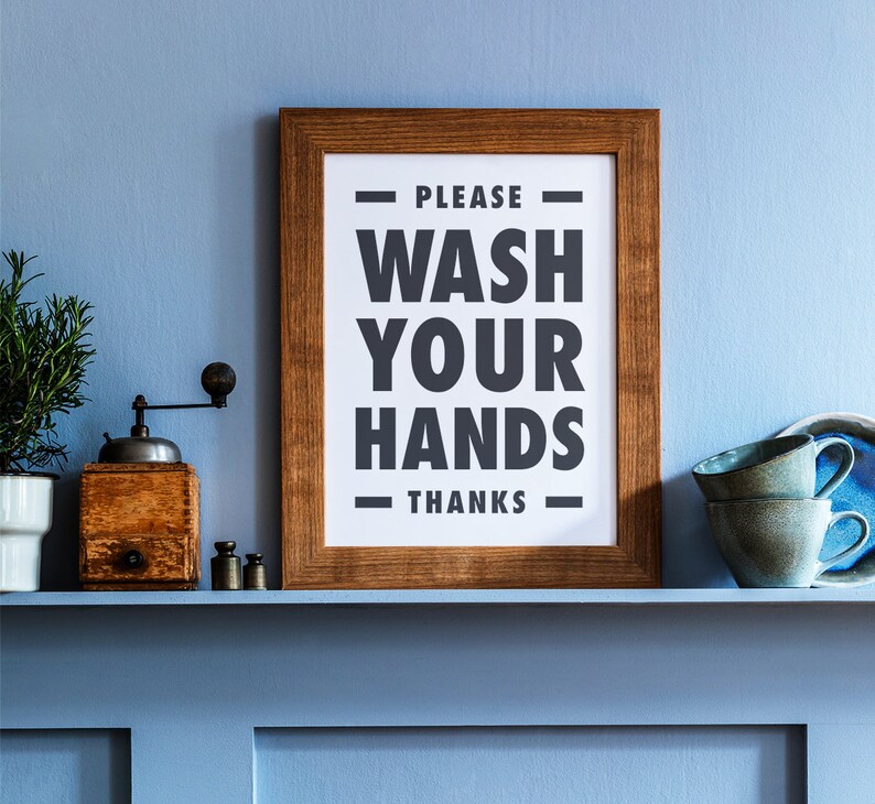 Please Wash Your Hands Printable Wall Art, Bathroom Sign, Class Room Decor, Office Decor, Kitchen Poster, Black & White, Downloadable Print image 3