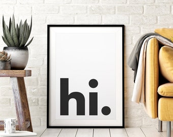 Hola arte de pared imprimible, cartel de sala de juegos, cartel de tipografía moderna, blanco y negro, affiche escandinavo, decoración de guardería para niños, descarga instantánea