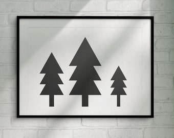 Cedar Tree Printable Wall Art, Black & White Minimalist Print, DIY Holiday Home Decor, Xmas Tree, Affiche Scandinave, Instant Download
