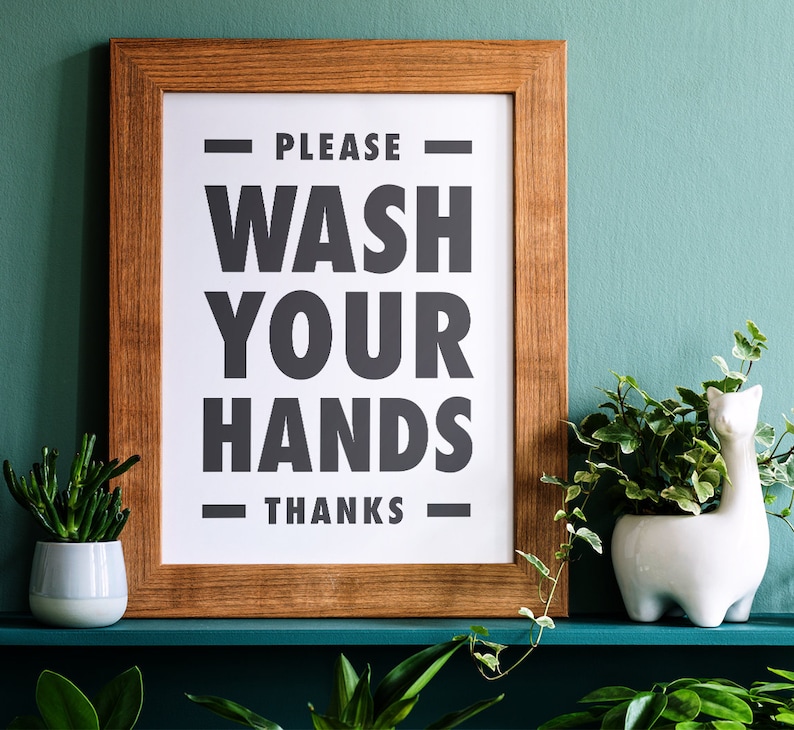 Please Wash Your Hands Printable Wall Art, Bathroom Sign, Class Room Decor, Office Decor, Kitchen Poster, Black & White, Downloadable Print image 7