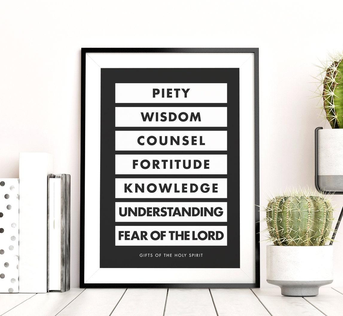 7 Gifts of the Holy Spirit, Printable Wall Art, Typography, Black ...