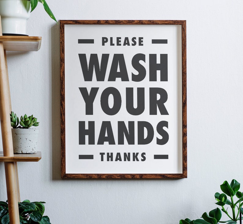 Please Wash Your Hands Printable Wall Art, Bathroom Sign, Class Room Decor, Office Decor, Kitchen Poster, Black & White, Downloadable Print image 5